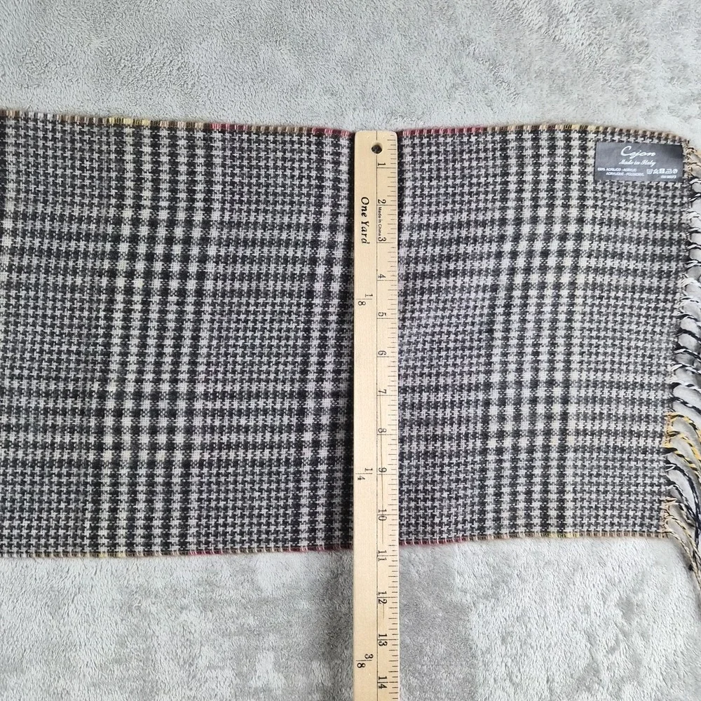 Cejon Scarf Brown Yellow Red Tartan Plaid Acrylic Fringed Warm Made in Italy